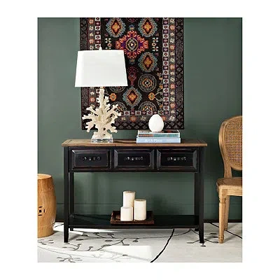 Kirkland's Ainsly Distressed Black Oak Top Console Table In Black