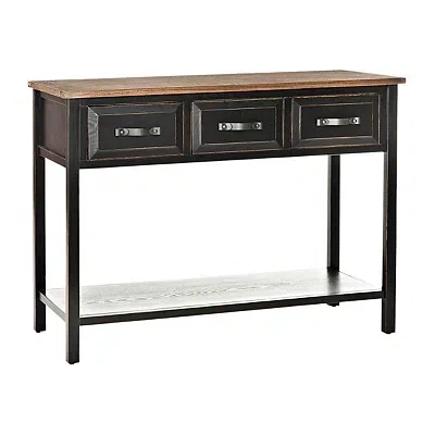 Kirkland's Ainsly Distressed Black Oak Top Console Table In Black