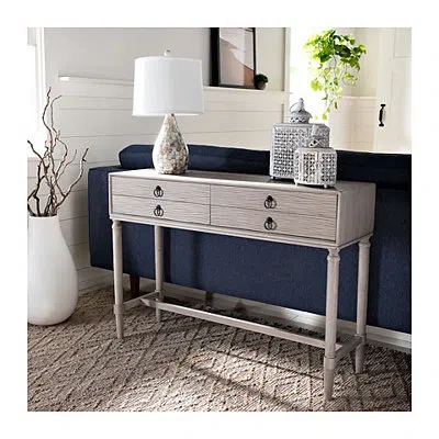 Kirkland's Rivera White Carved Rustic Quad Console Table In Neutral