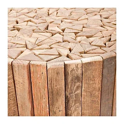 Kirkland's Reclaimed Teak Round Block Accent Table In Brown