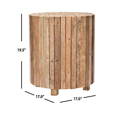 Kirkland's Reclaimed Teak Round Block Accent Table In Brown