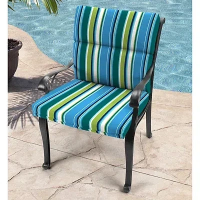 Kirkland's Green Capri Stripes Outdoor Chair Cushion In Blue