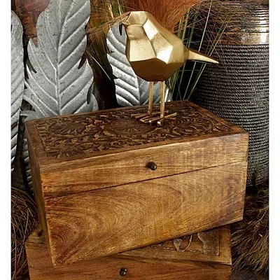 Kirkland's Mango Wood Carved Boxes In Brown