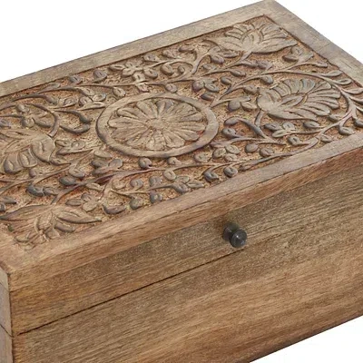 Kirkland's Mango Wood Carved Boxes In Brown