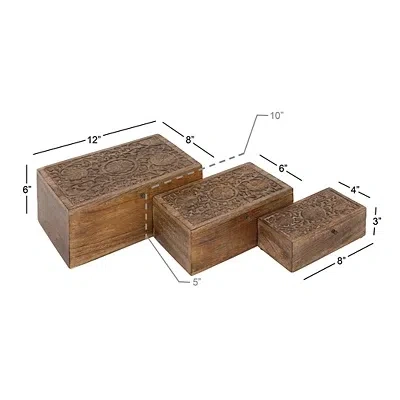 Kirkland's Mango Wood Carved Boxes In Brown