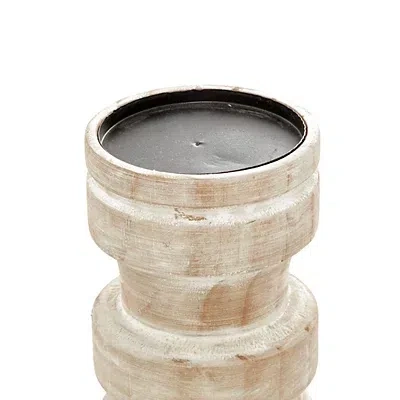Kirkland's Washed Wood Column Candle Holders In Brown