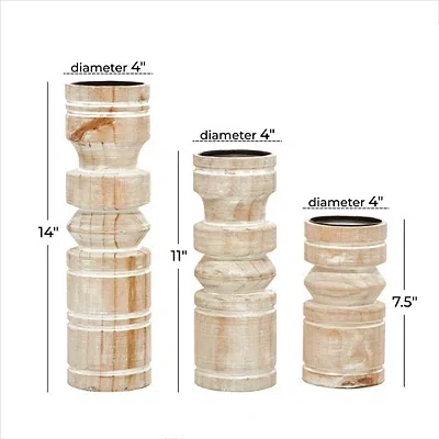 Kirkland's Washed Wood Column Candle Holders In Brown