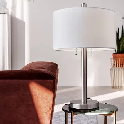 Kirkland's Brushed Steel Silk Shade Table Lamp In White