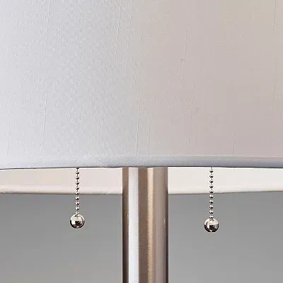 Kirkland's Brushed Steel Silk Shade Table Lamp In White