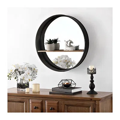 Kirkland's Metal Deep Frame Wall Mirror With Shelf In Black