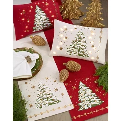 Kirkland's Frosted Christmas Tree And Snowflakes Table Runner In Multi