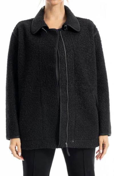 Max Studio High Pile Fleece Jacket In Black