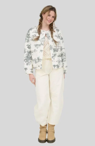 Blu Pepper Quilted Printed Cotton Jacket In White
