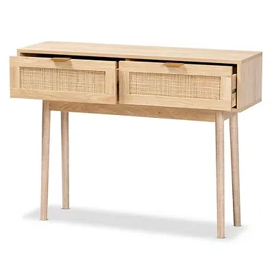 Kirkland's Light Oak Rattan And Wood Console Table In Neutral