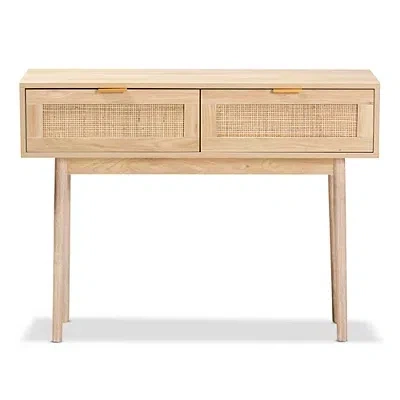 Kirkland's Light Oak Rattan And Wood Console Table In Neutral