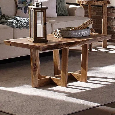 Kirkland's Live Edge Coffee Table With Crossed Legs In Brown