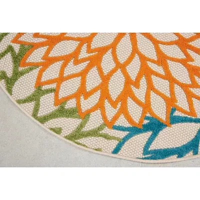 Kirkland's Tangerine Floral Burst Round Outdoor Area Rug In Multi