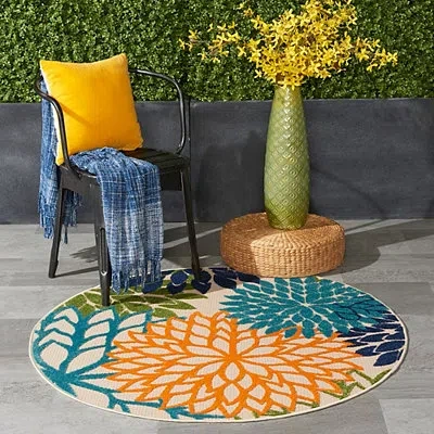 Kirkland's Tangerine Floral Burst Round Outdoor Area Rug In Multi