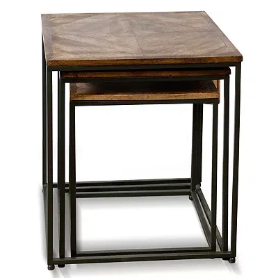 Kirkland's Diamond Wood Top Nesting Accent Tables In Brown