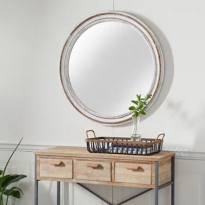 Kirkland's Distressed White Wood Round Frame Wall Mirror In White