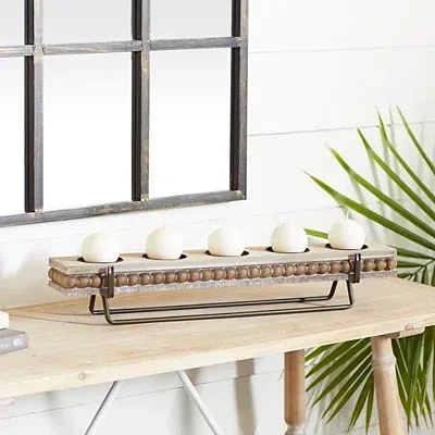 Kirkland's Beaded Wood And Metal Base Candle Holder In Multi