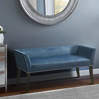 Kirkland's Antique Sapphire Low Back Upholstered Bench In Blue