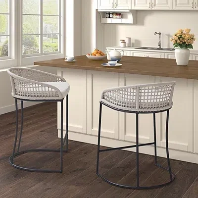 Kirkland's Rustic White Woven Rope Back Counter Stool In White