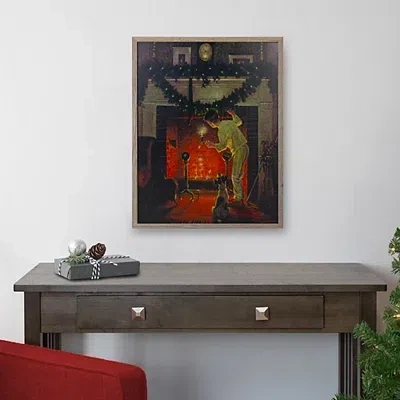 Kirkland's Rockwell Boy Waiting By Fireplace Led Canvas Print In Multi