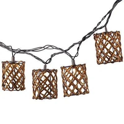 Kirkland's Golden Brown Rattan Weave Outdoor String Lights In Multi