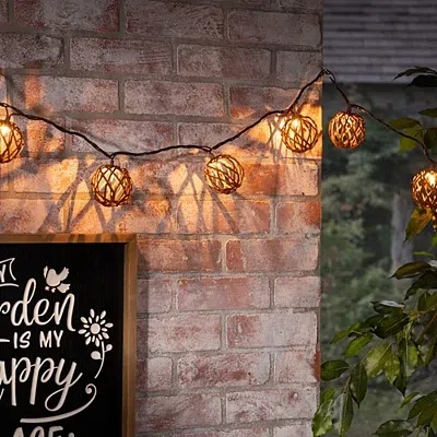Kirkland's Woven Rattan Bulb Outdoor String Lights In Multi