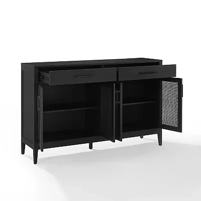 Kirkland's Micah Black Rattan Mesh Sideboard Cabinet In Black