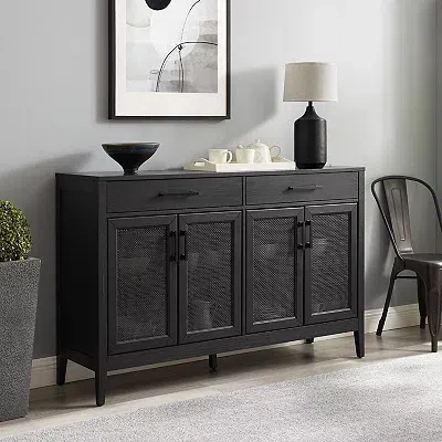 Kirkland's Micah Black Rattan Mesh Sideboard Cabinet In Black