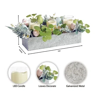 Kirkland's Mixed Floral And Eggs Led Candle Centerpiece In Gray