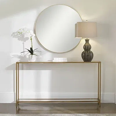 Kirkland's Warm Golden Mirrored Top Console Table In Gold