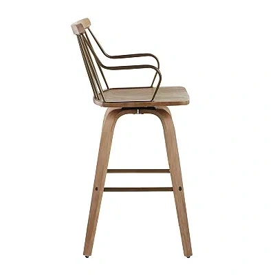 Kirkland's Whitewash Poplar Wood Swivel Counter Stool In Brown