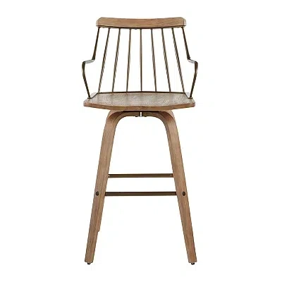 Kirkland's Whitewash Poplar Wood Swivel Counter Stool In Brown