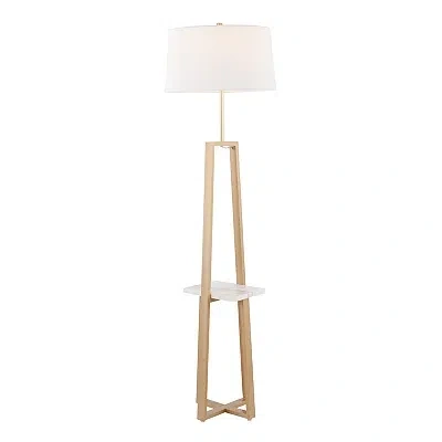 Kirkland's Golden Triangle Marble Shelf Floor Lamp In White