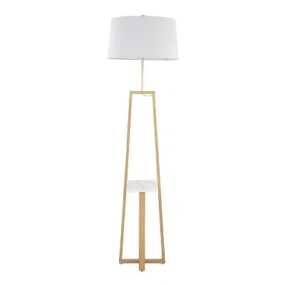 Kirkland's Golden Triangle Marble Shelf Floor Lamp In White