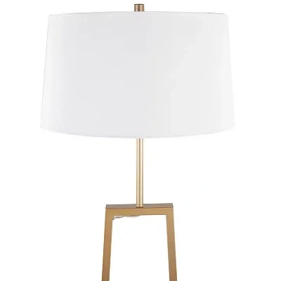 Kirkland's Golden Triangle Marble Shelf Floor Lamp In White