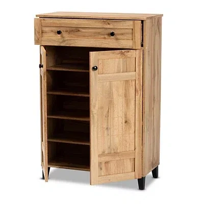 Kirkland's Oak 2-door Grid Shoe Storage Cabinet In Brown