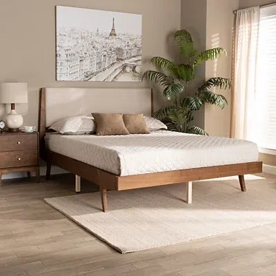 Kirkland's Upholstered Brown Wood Queen Platform Bed In Brown