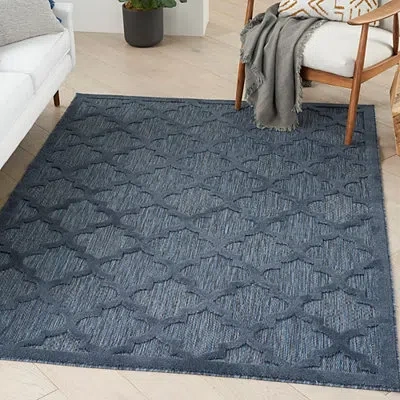 Kirkland's Deep Navy Trellis Outdoor Area Rug In Blue