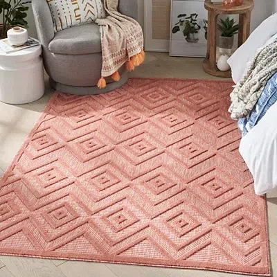 Kirkland's Bright Coral Diamond Outdoor Area Rug In Multi