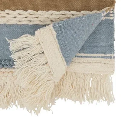 Kirkland's Boho Blue And Cream Woven Wool Table Runner In Gray