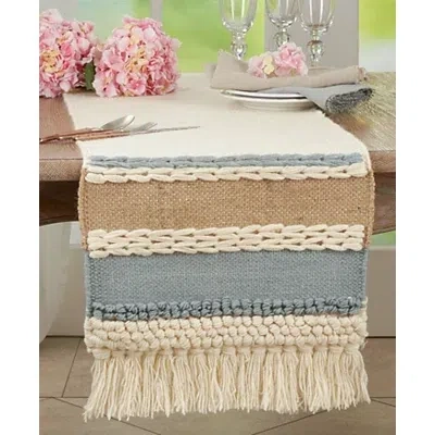 Kirkland's Boho Blue And Cream Woven Wool Table Runner In Gray