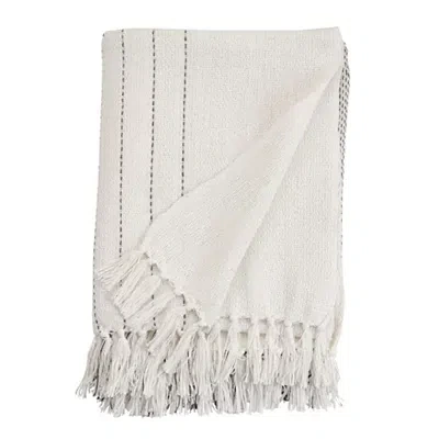 Kirkland's Striped And Fringe Throw Blanket In White