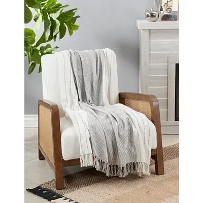 Kirkland's Striped And Fringe Throw Blanket In White