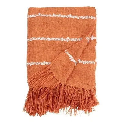 Kirkland's White Striped Fringe Throw Blanket In Orange