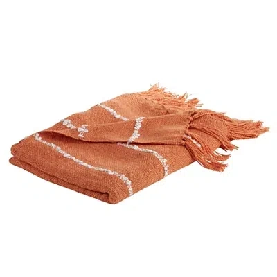 Kirkland's White Striped Fringe Throw Blanket In Orange