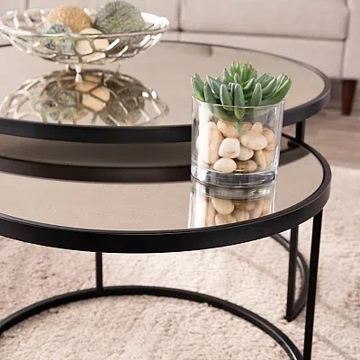 Kirkland's Round Mirrored Nesting Tables In Brown
